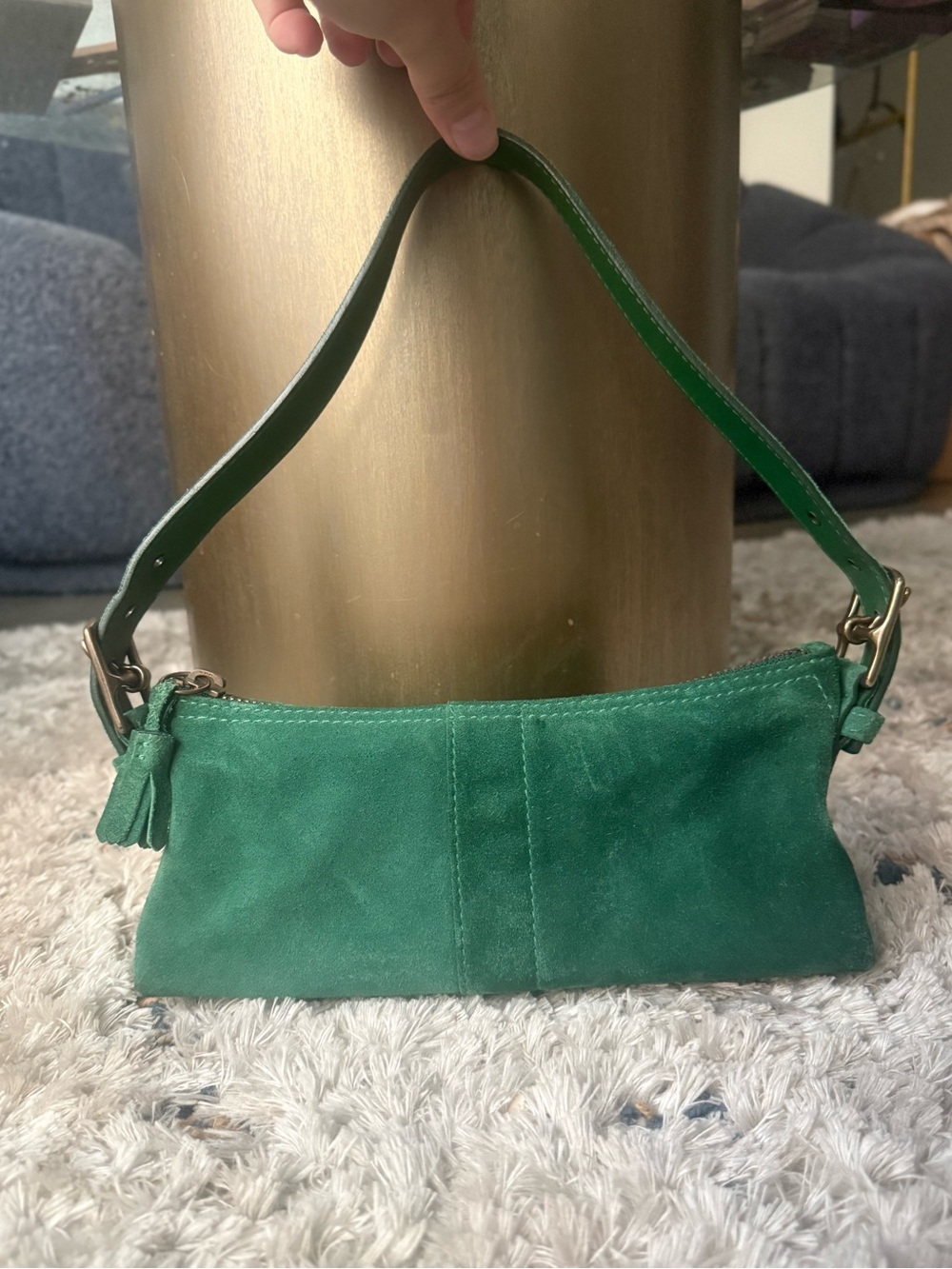 COACH VINTAGE 2004 EMERALD GREEN SUEDE DEMI BAGUETTE